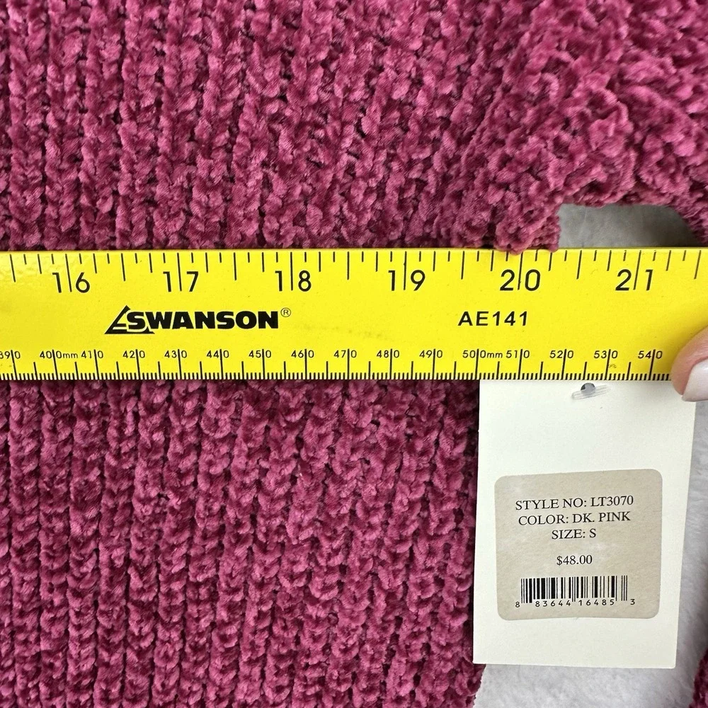Luv Lane NWT Womens Long Sleeve Pullover Sweater Chenille Size S Dark Pink